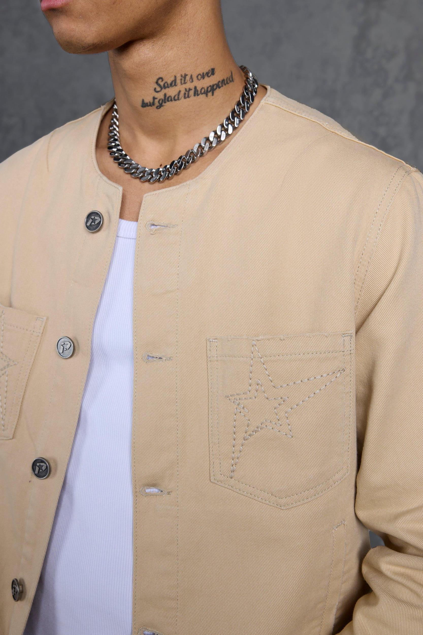P-Star Regular Fit Boxy Collarless Jean Jacket | boohooMAN USA Product Image