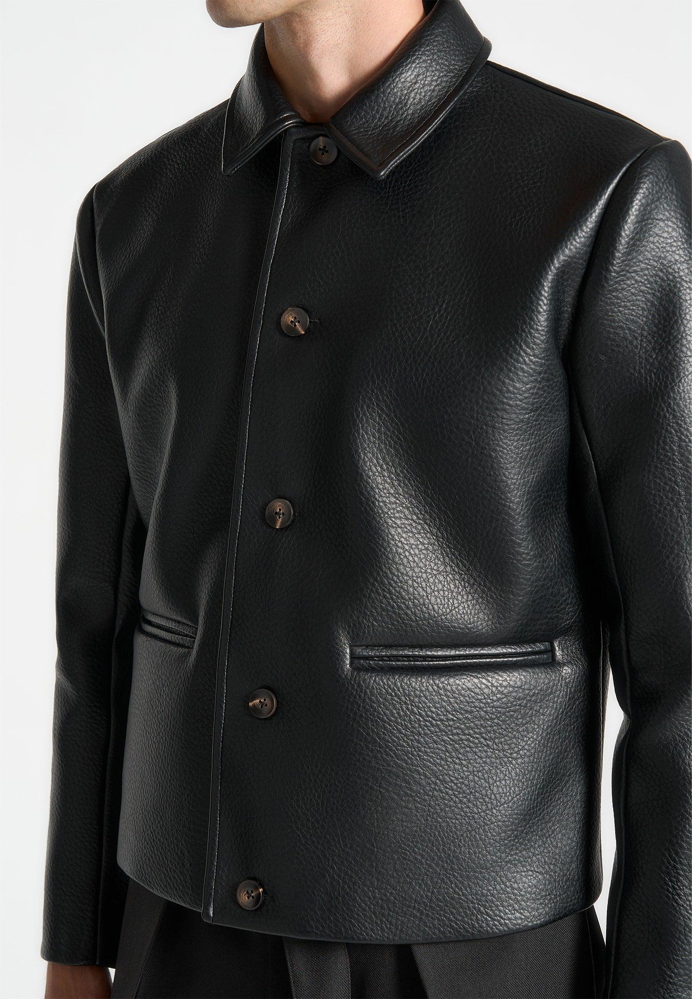 Pebbled Leather Jacket - Black Male Product Image