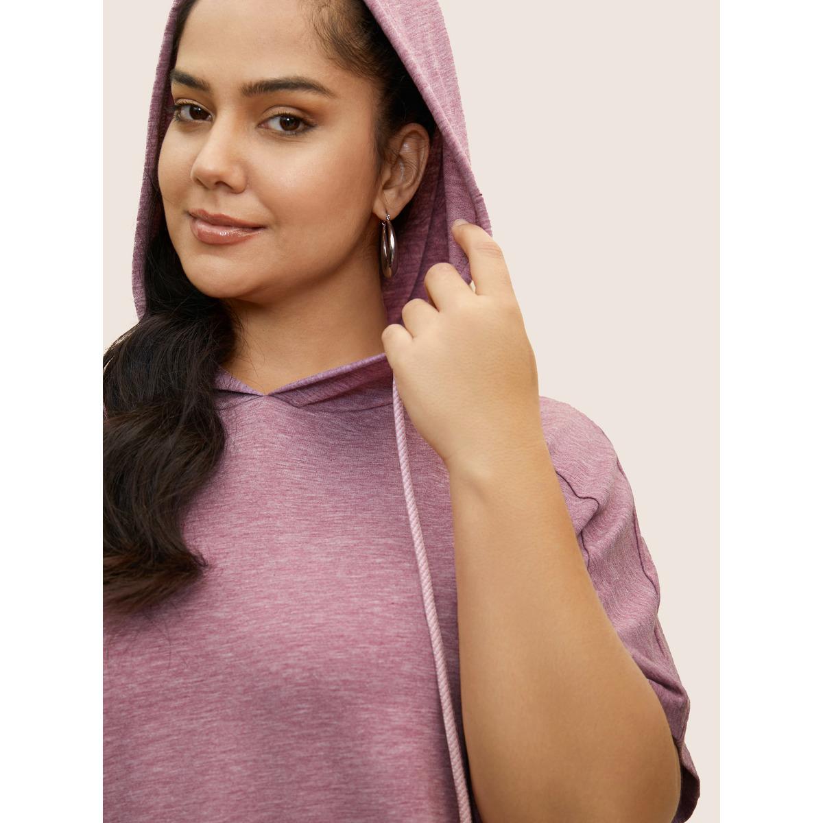 Plus Size Plain Hooded Drawstring Raglan Sleeve T-shirt Mauve Women Casual Drawstring Hooded Everyday T-shirts BloomChic 14-16/1X Product Image