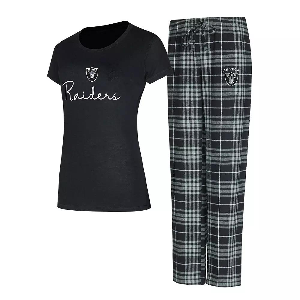 Women's Concepts Sport Las Vegas Raiders Vector T-Shirt & Flannel Pants Sleep Set, Size: 2XL, Lvr Black Product Image