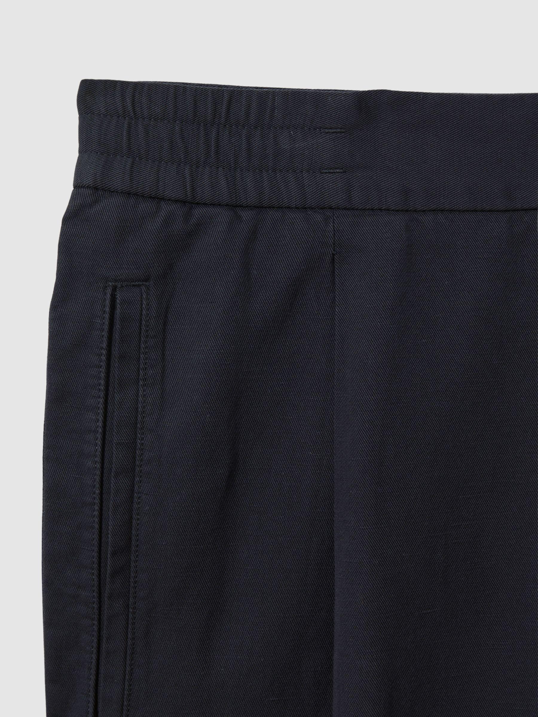 Relaxed Cotton/Linen Blend Elasticated Waist Trousers in Navy Product Image