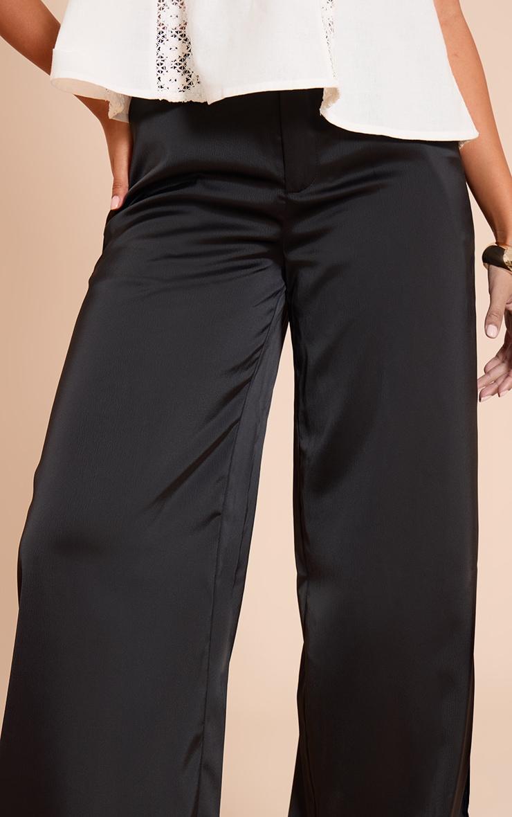 Black Satin Tailored Detail Wide Leg Pants Product Image