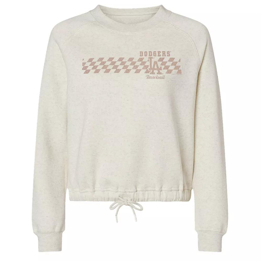Women's Soft as a Grape Natural Los Angeles Dodgers Tonal Checkered Sweatshirt,  Product Image