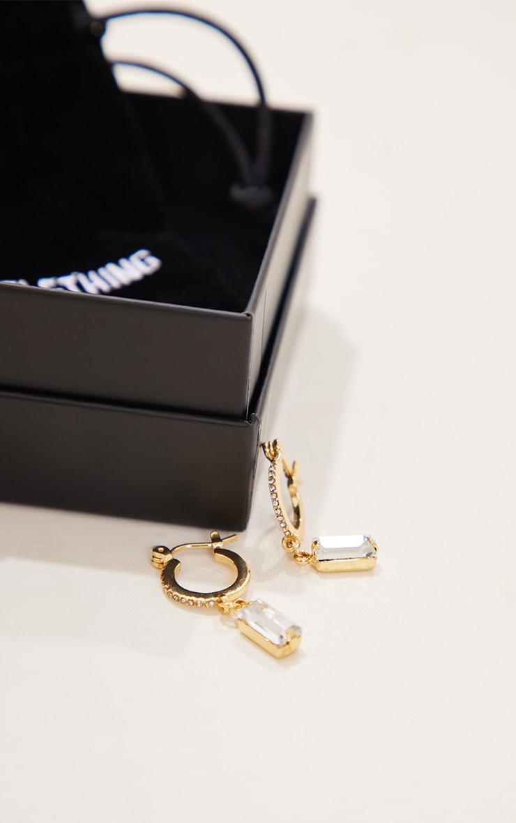 Real Gold Plated Paved Baguette Drop Hoop Earrings Product Image