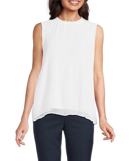 Calvin Klein Novelty Textured Ruffle Mock Neck Sleeveless Top Product Image