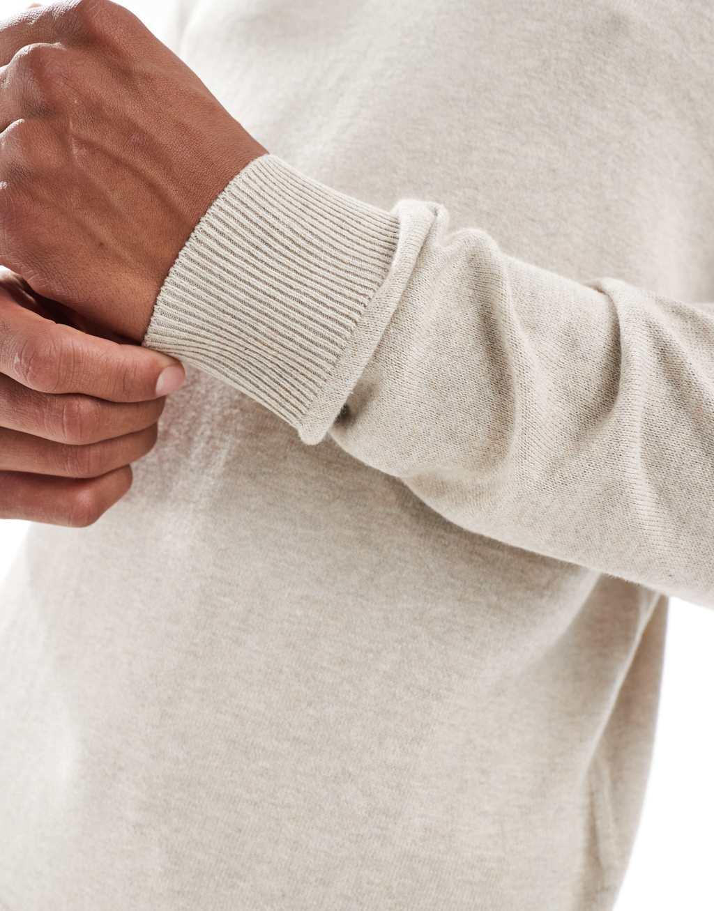 Jack & Jones fine gauge crew neck sweater in beige Product Image