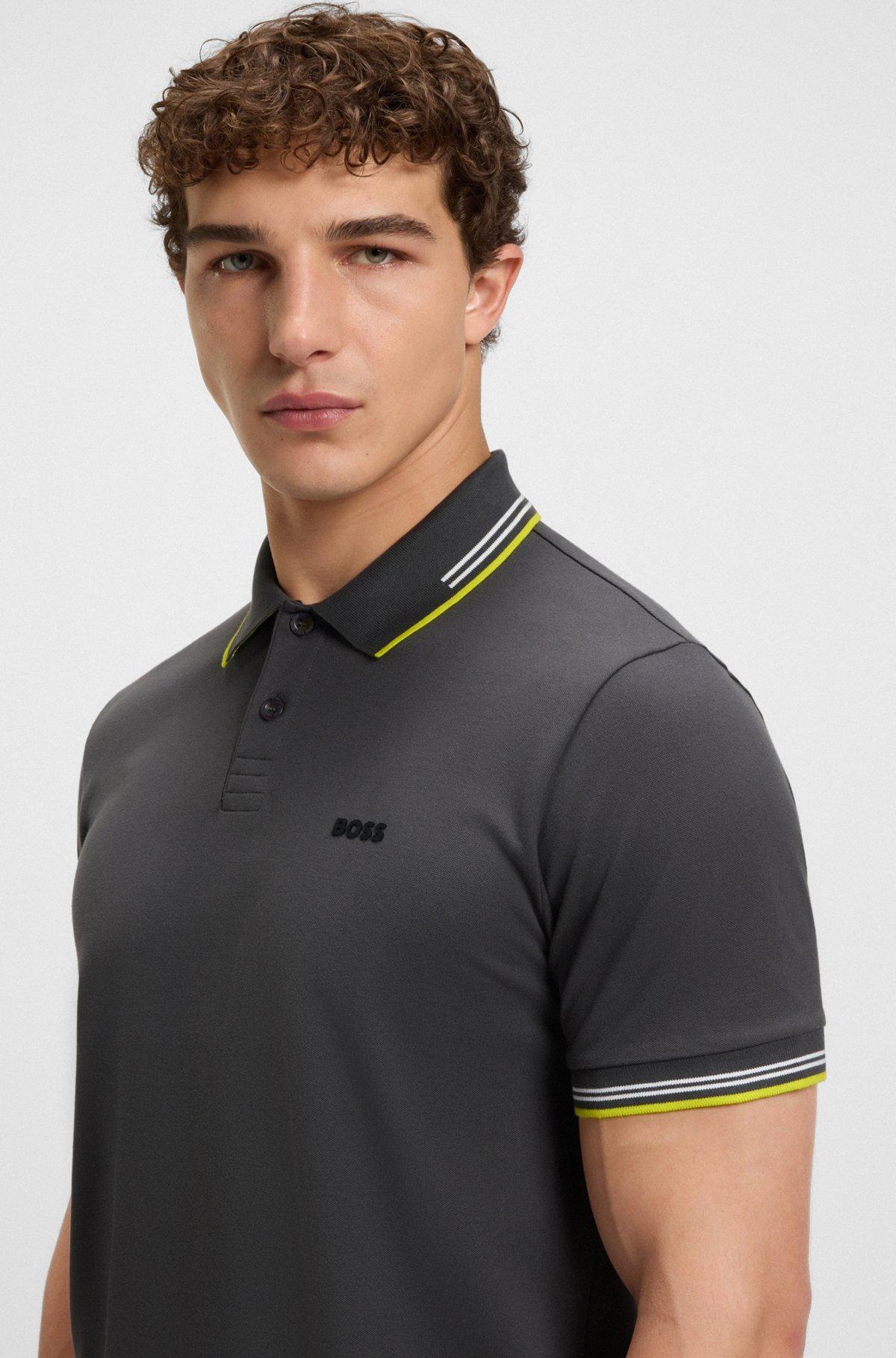 BOSS - Stretch-cotton slim-fit polo shirt with branding - Dark Grey Product Image
