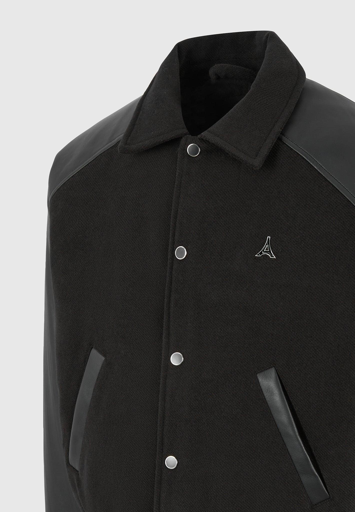 Olivier - Leather Raglan Varsity Jacket - Black Male Product Image