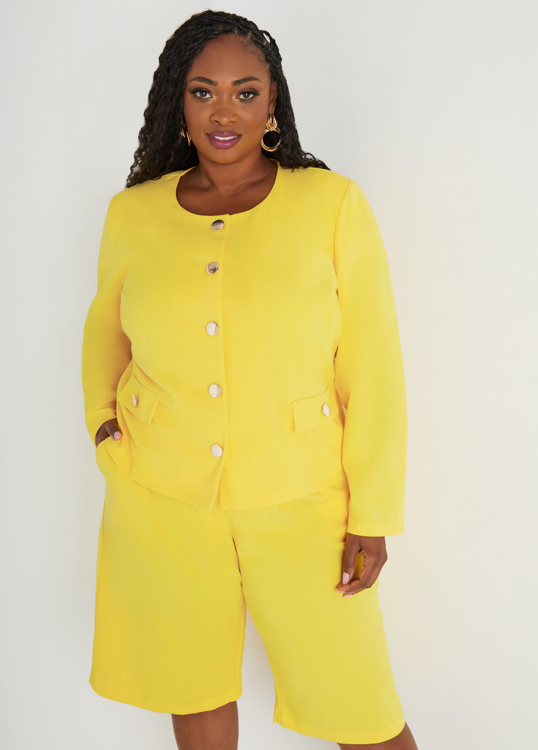 Plus Size Button Detailed Crepe Jacket Ashley Stewart Product Image