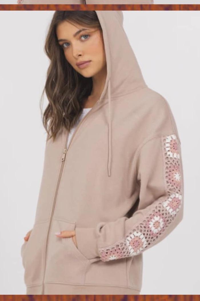 Crochet Zip Up Hoodie Product Image