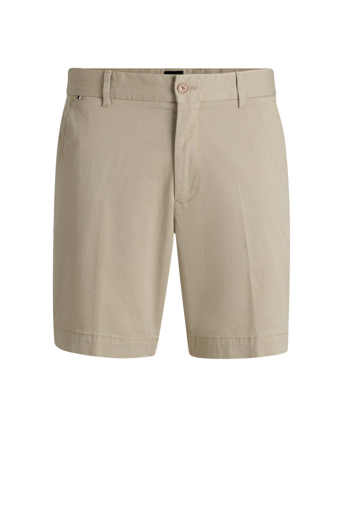 BOSS - Slim-fit shorts in micro-patterned stretch cotton - Light Beige Product Image