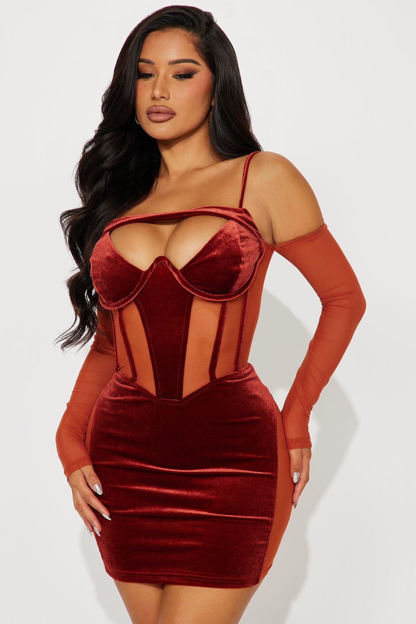 Bambi Velvet Mini Dress - Cognac Product Image