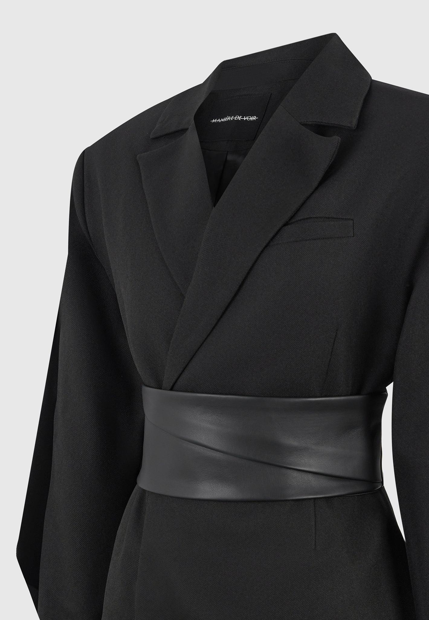 Marie - Twist Sleeve Tailored Blazer with Belt - Black Female Product Image