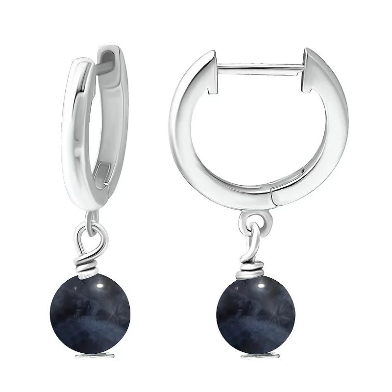 Aleure Precioso Sterling Silver Gemstone Bead Huggie Earrings, Women's, Gold Tone Blue Product Image