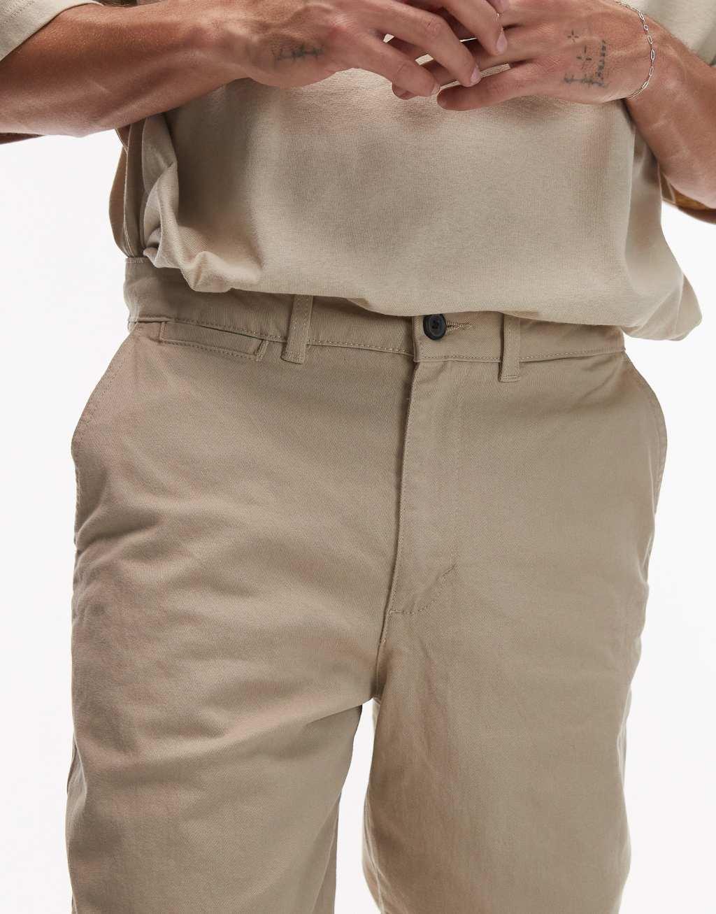 Topman slim chino pants in stone Product Image
