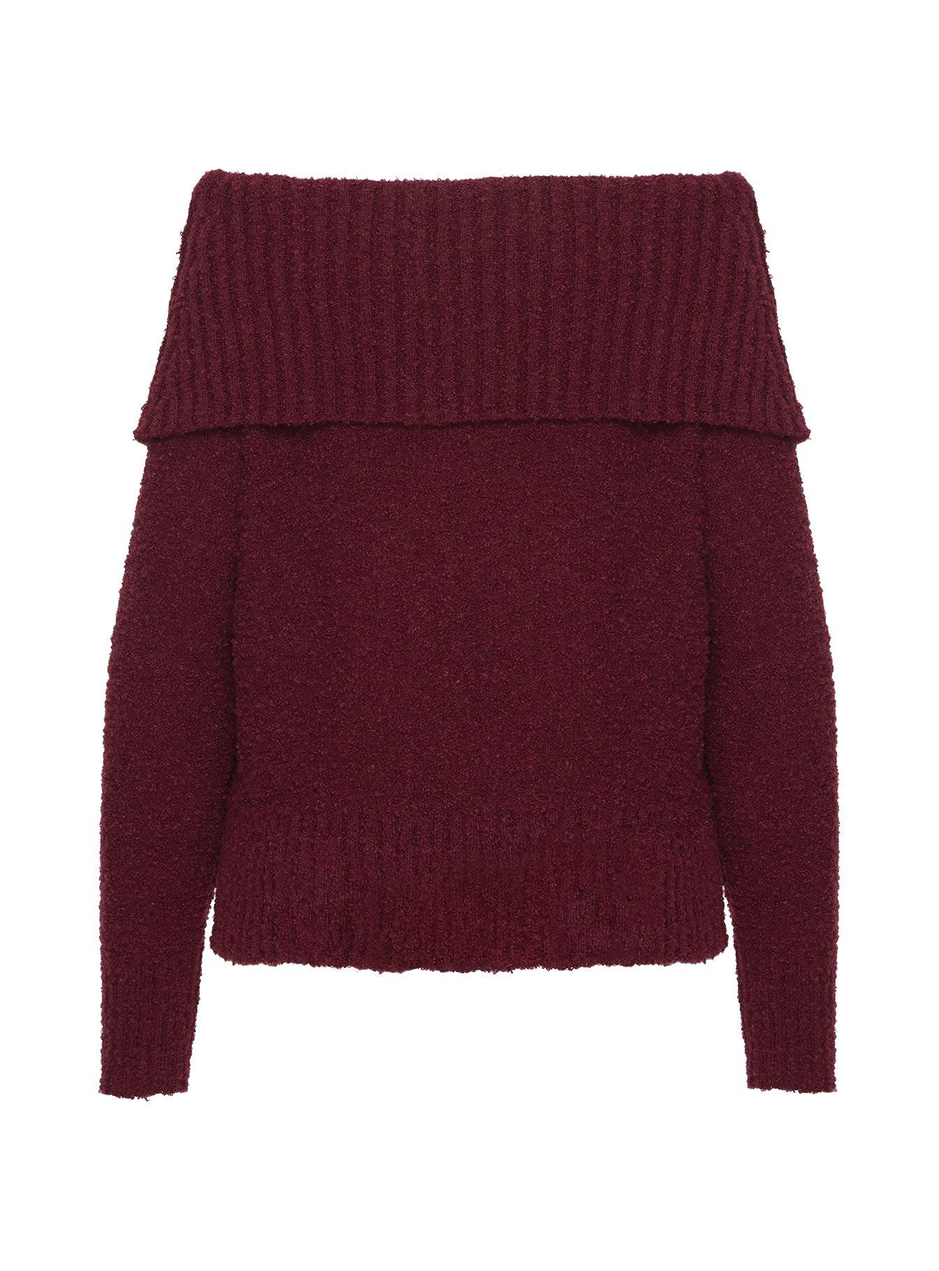 Parkley Boucle Off The Shoulder Sweater Burgundy Product Image