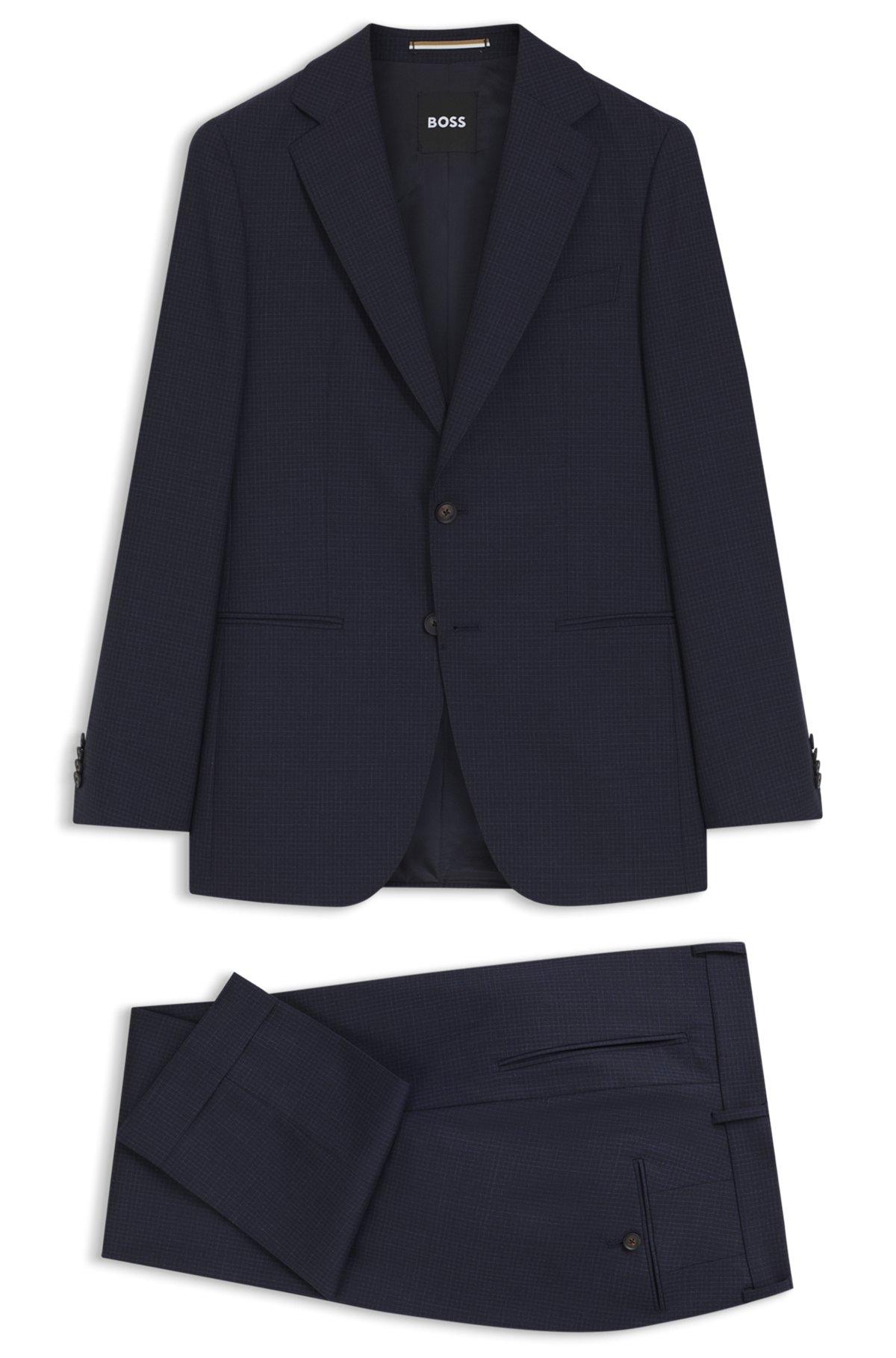 Two-piece slim-fit suit in checked virgin wool Product Image