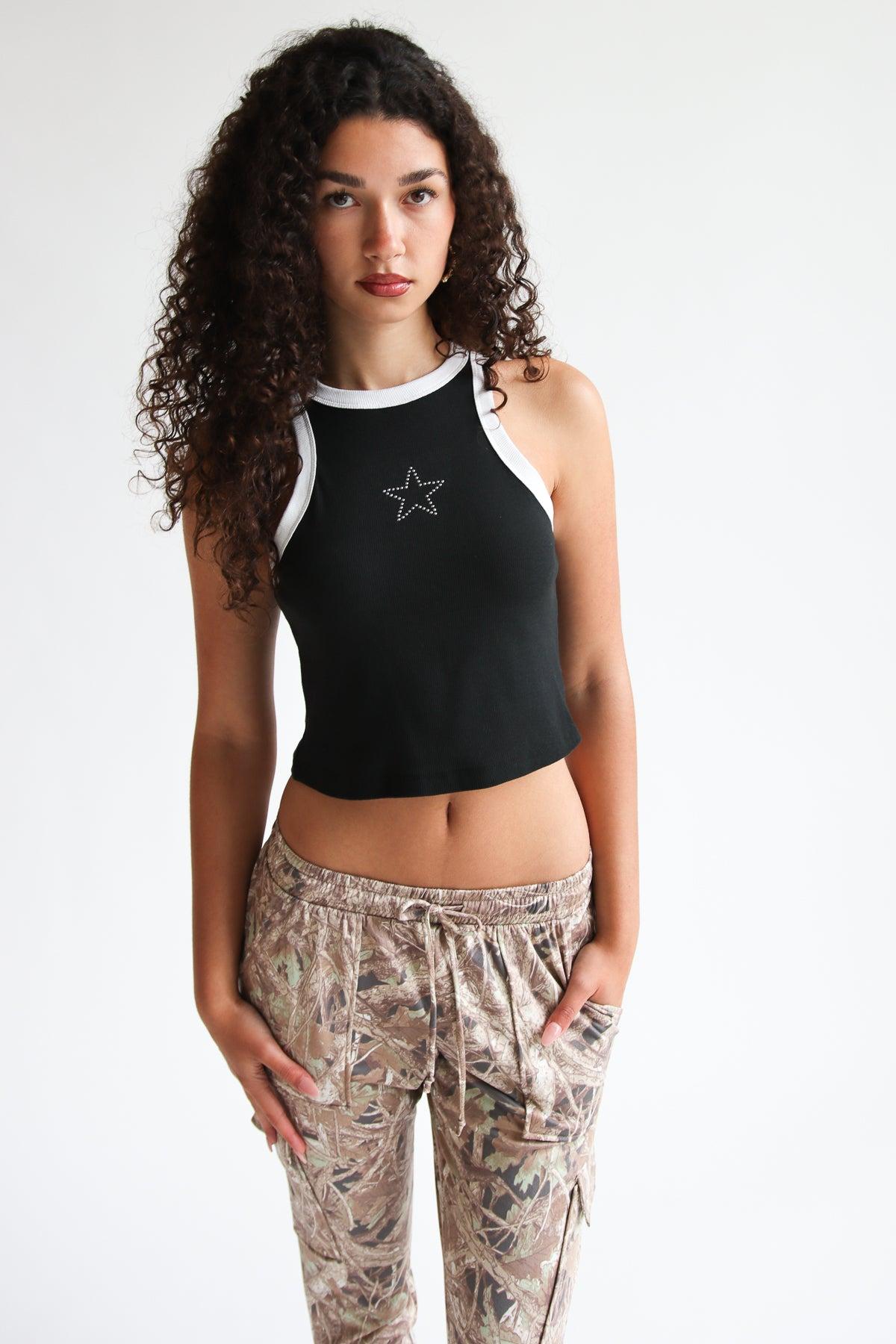 Rhinestone Star Ringer Crop Tank Top Product Image