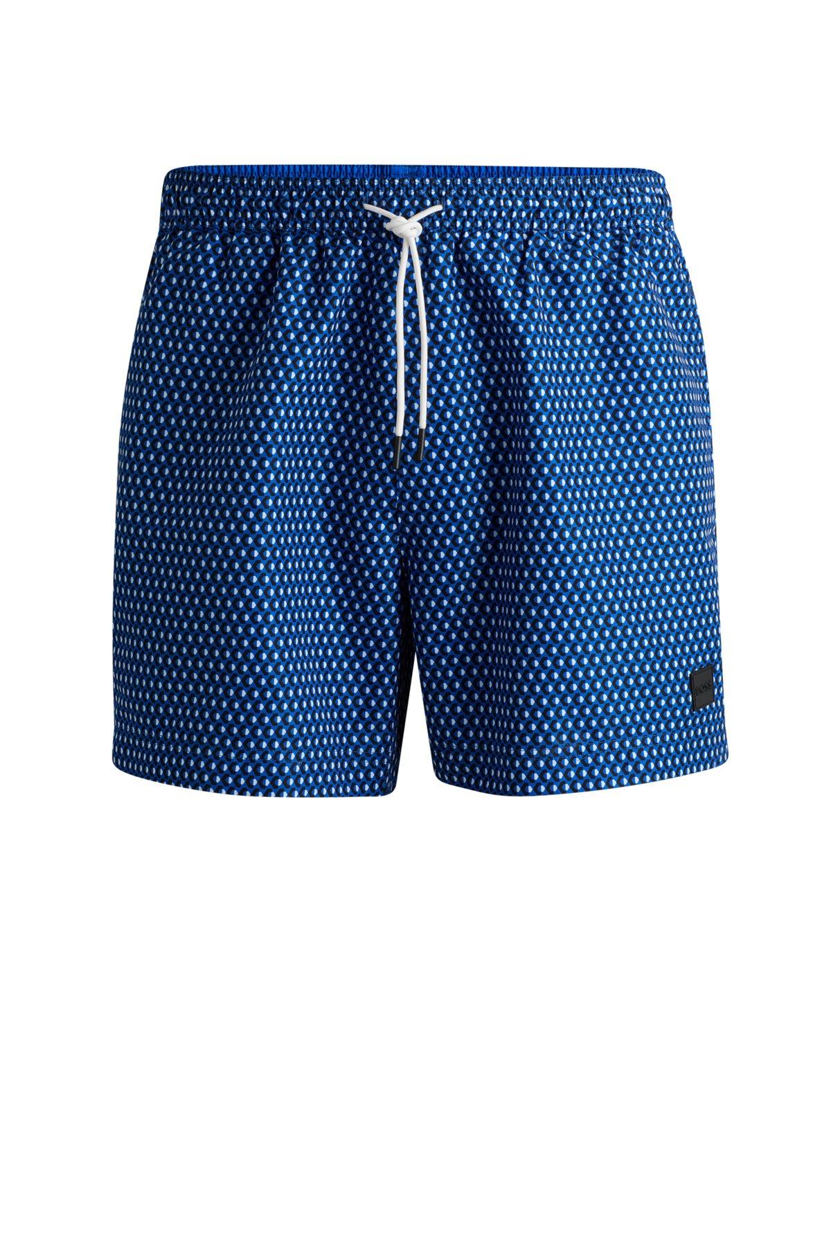 BOSS - Drawstring-waist swim shorts with all-over print - Blue Product Image