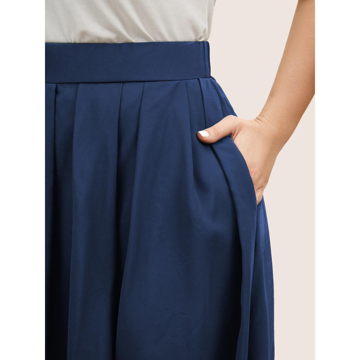 Plus Size Chiffon Solid See Through Tiered Skirt Women Navy Elegant See through No stretch Side seam pocket Everyday Skirts BloomChic 22-24/3X Product Image
