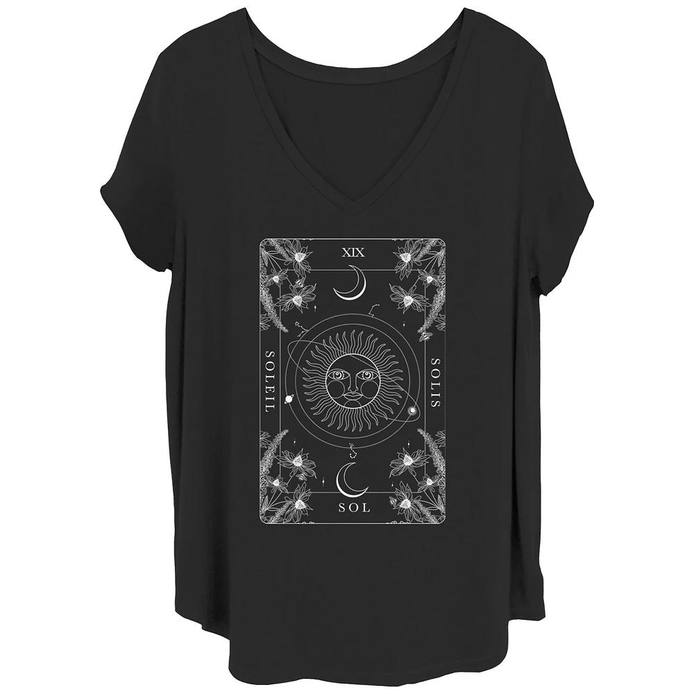 Juniors' Plus Size Celestial Sun Card V-Neck Graphic Tee, Women's, Size: 1XL, Black Product Image