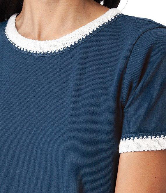 Aventura Solana Rib Knit Crochet Trim Scoop Neck Short Sleeve Tee Product Image