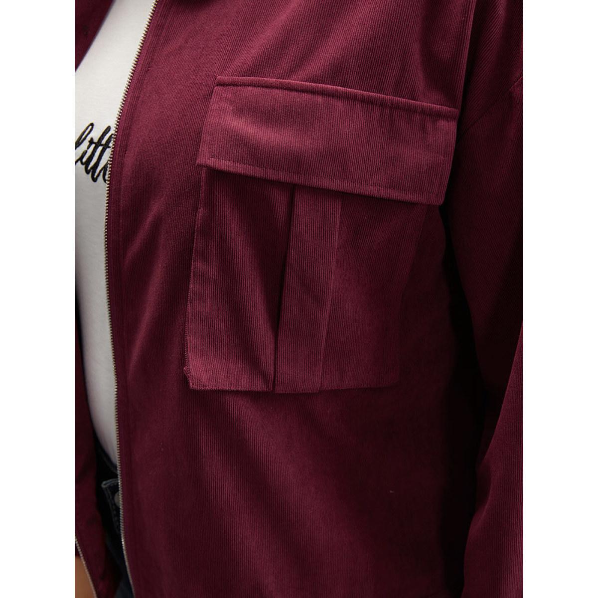 Plus Size Plain Pocket Zipper Elastic Cuffs Jacket Women Scarlet Elastic cuffs Pocket Dailywear Jackets BloomChic 10/M Product Image