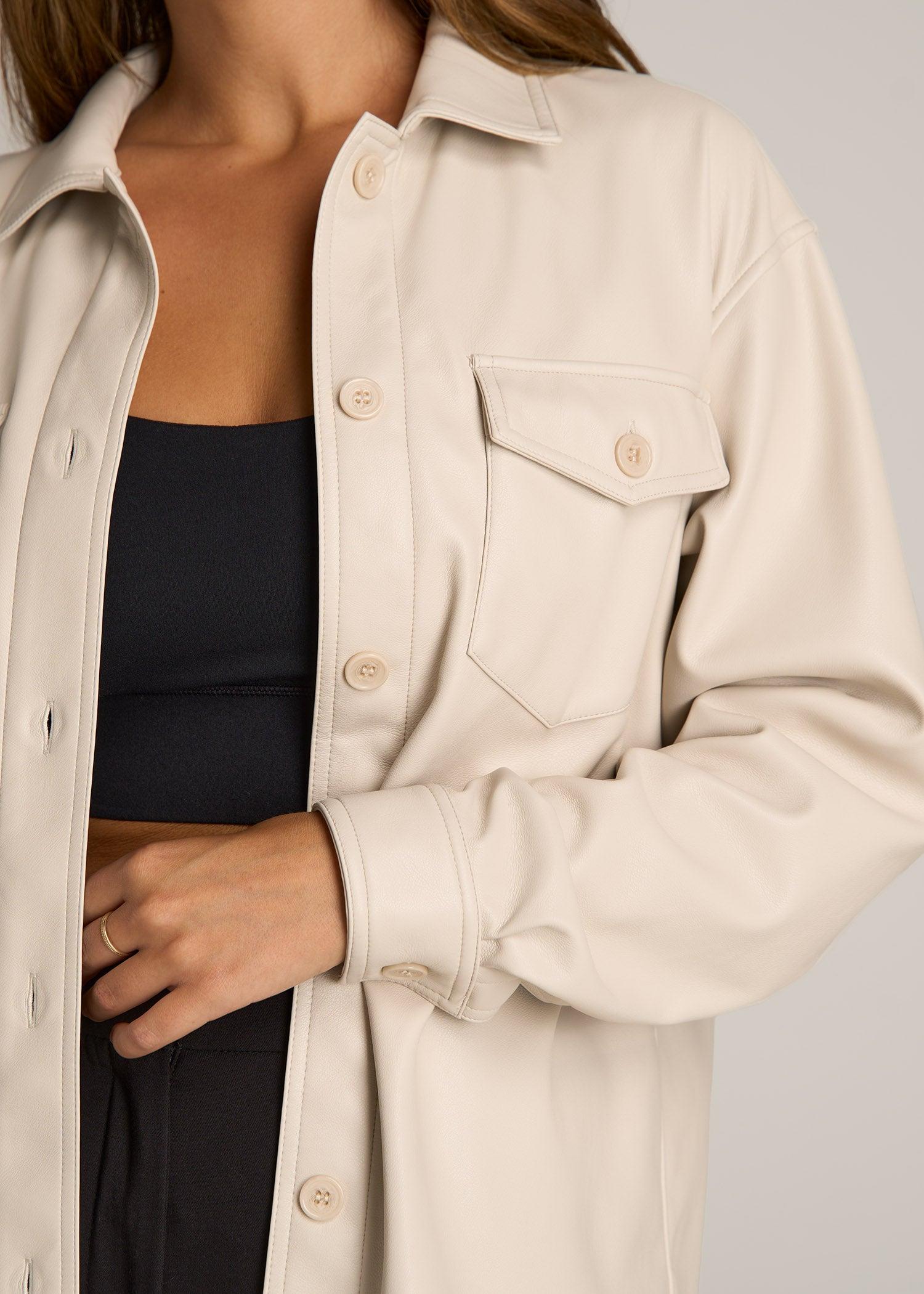 True Touch Leather Shirt Jacket for Tall Women in Vanilla Latte Female Product Image