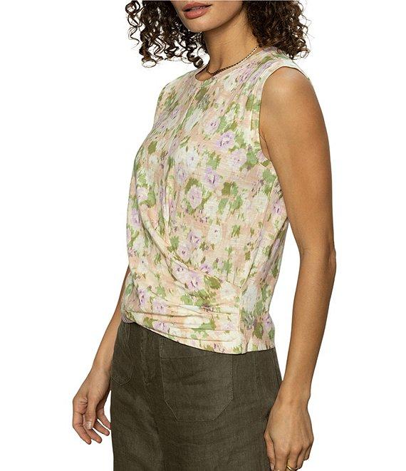 Sanctuary Posey Printed Crew Neck Sleeveless Drape Front Tank Product Image