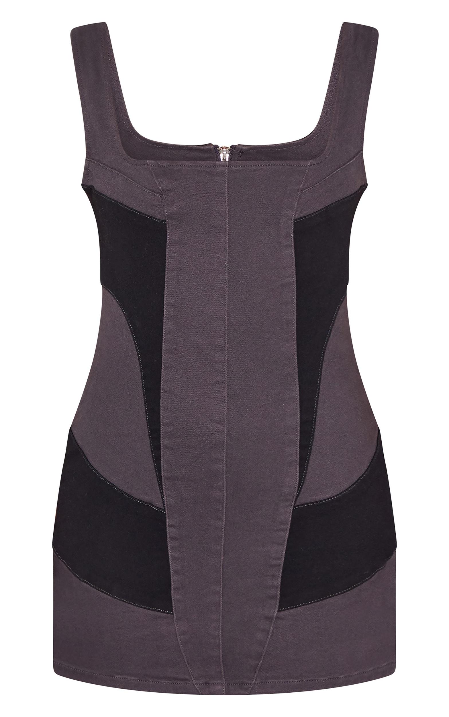 Black Contrast Panel Detail Denim Dress Product Image