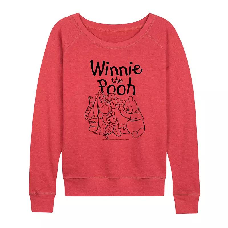 Disney's Winnie the Pooh Women's Sketched Group French Terry Long Sleeve Tee, Girl's,  Product Image