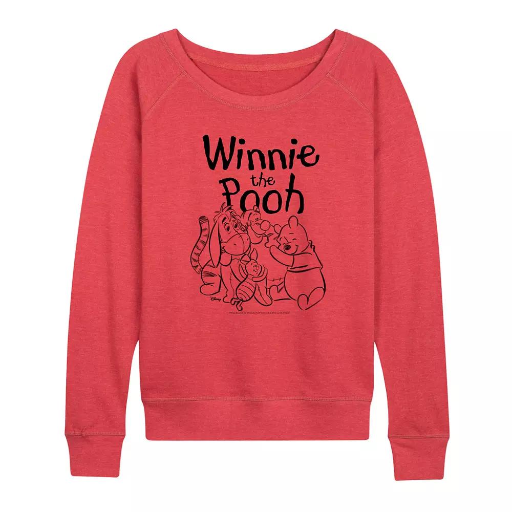 Disney's Winnie the Pooh Women's Sketched Group French Terry Long Sleeve Tee, Girl's,  Product Image