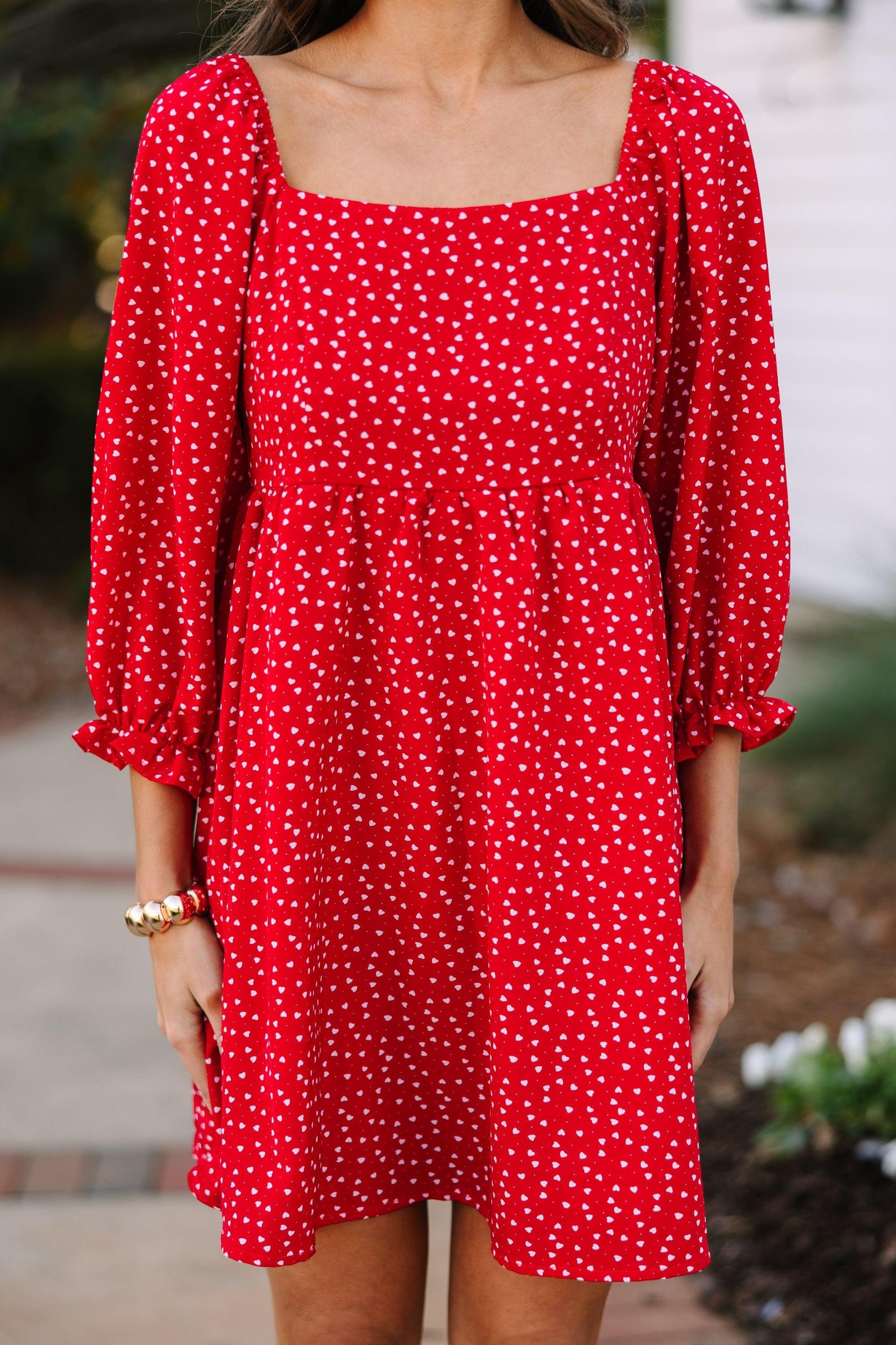 Found Love Red Heart Print Dress Female Product Image