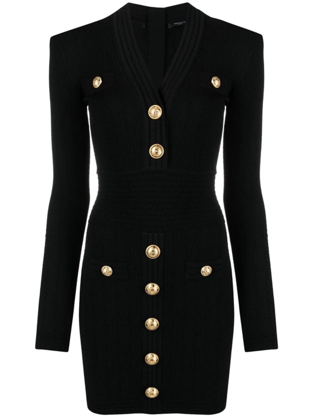 BALMAIN Mini Black Dress With Golden Buttons In Stretch Viscose Woman In Opa Noir Product Image