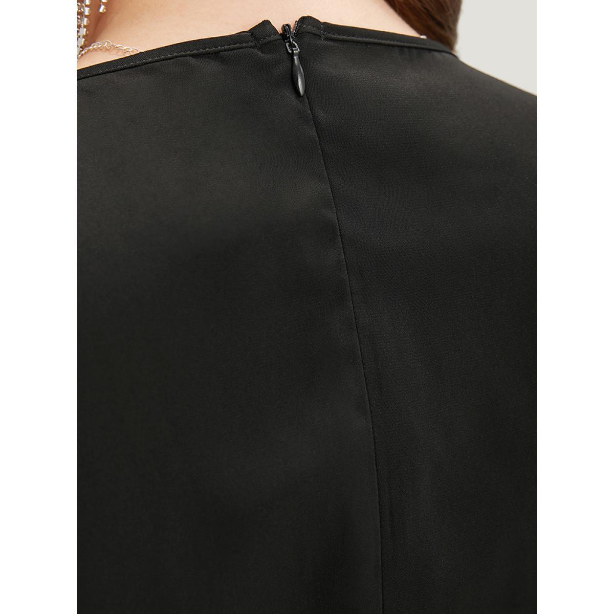 Plus Size Sequin Surplice Neck Ruffle Trim Zipper Dress Black Women Party Rhinestone detailing V-neck Sleeveless Curvy Midi Dress BloomChic 30/6X Product Image