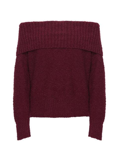 Parkley Boucle Off The Shoulder Sweater Burgundy Product Image