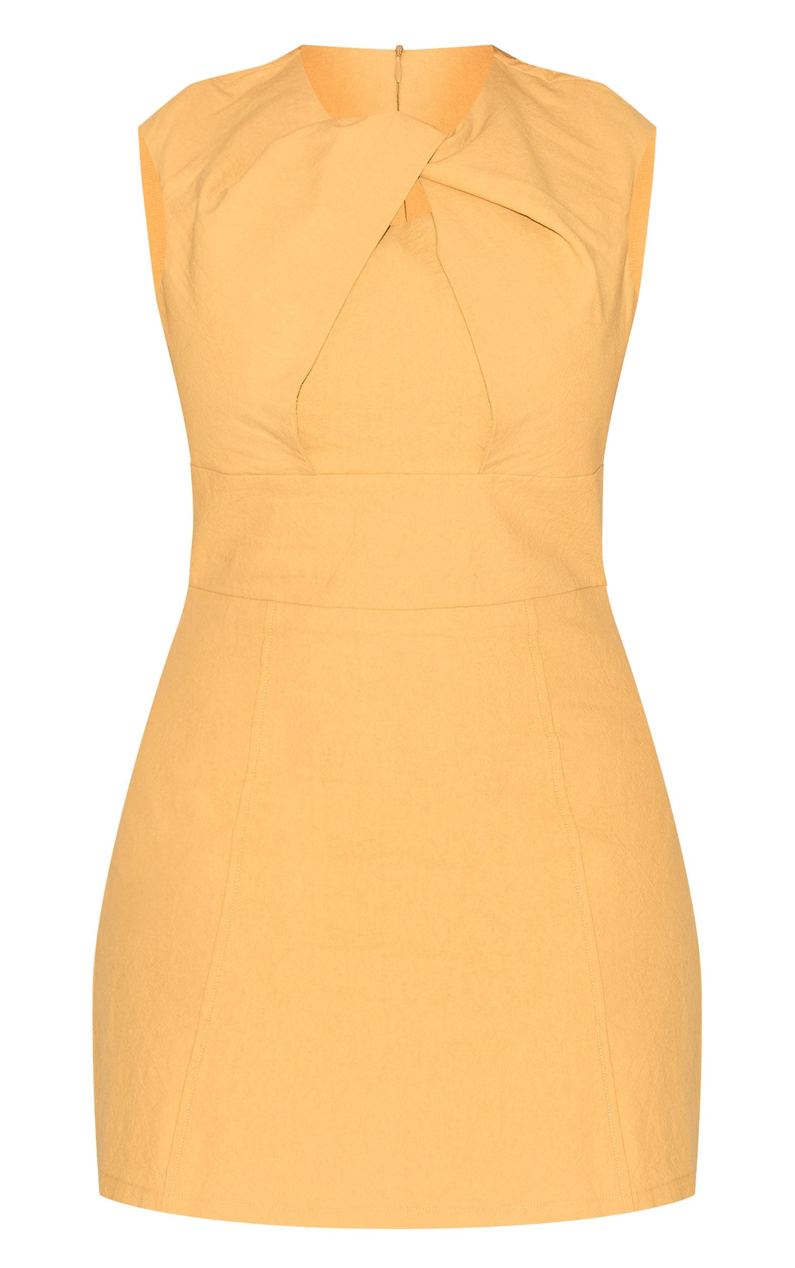 Shape Tan Linen Look Pleated Neck A Line Mini Dress Product Image