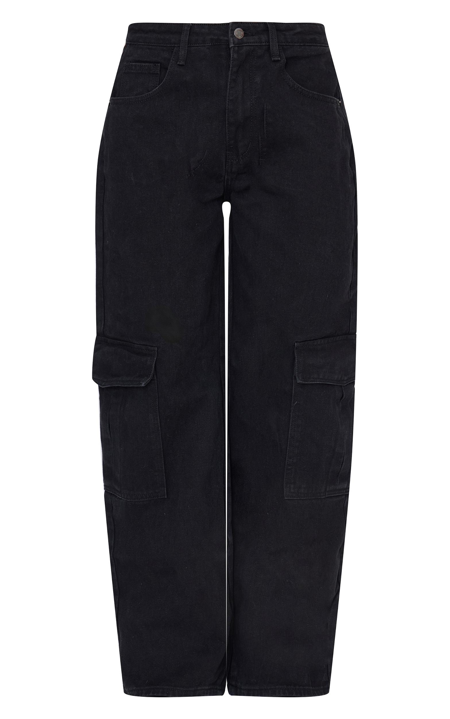 Washed Black Cargo Side Pocket Wide Leg Jeans Product Image