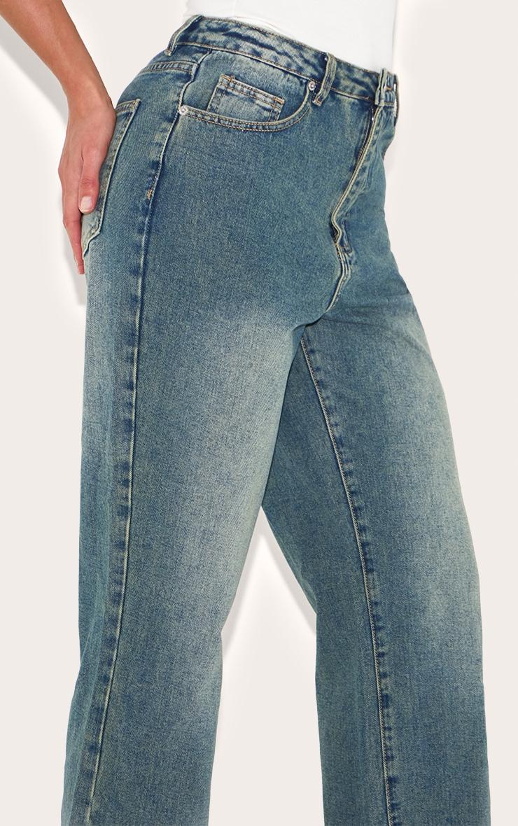 Tall Indigo Vintage Wash Frayed Hem Wide Leg Jeans Product Image