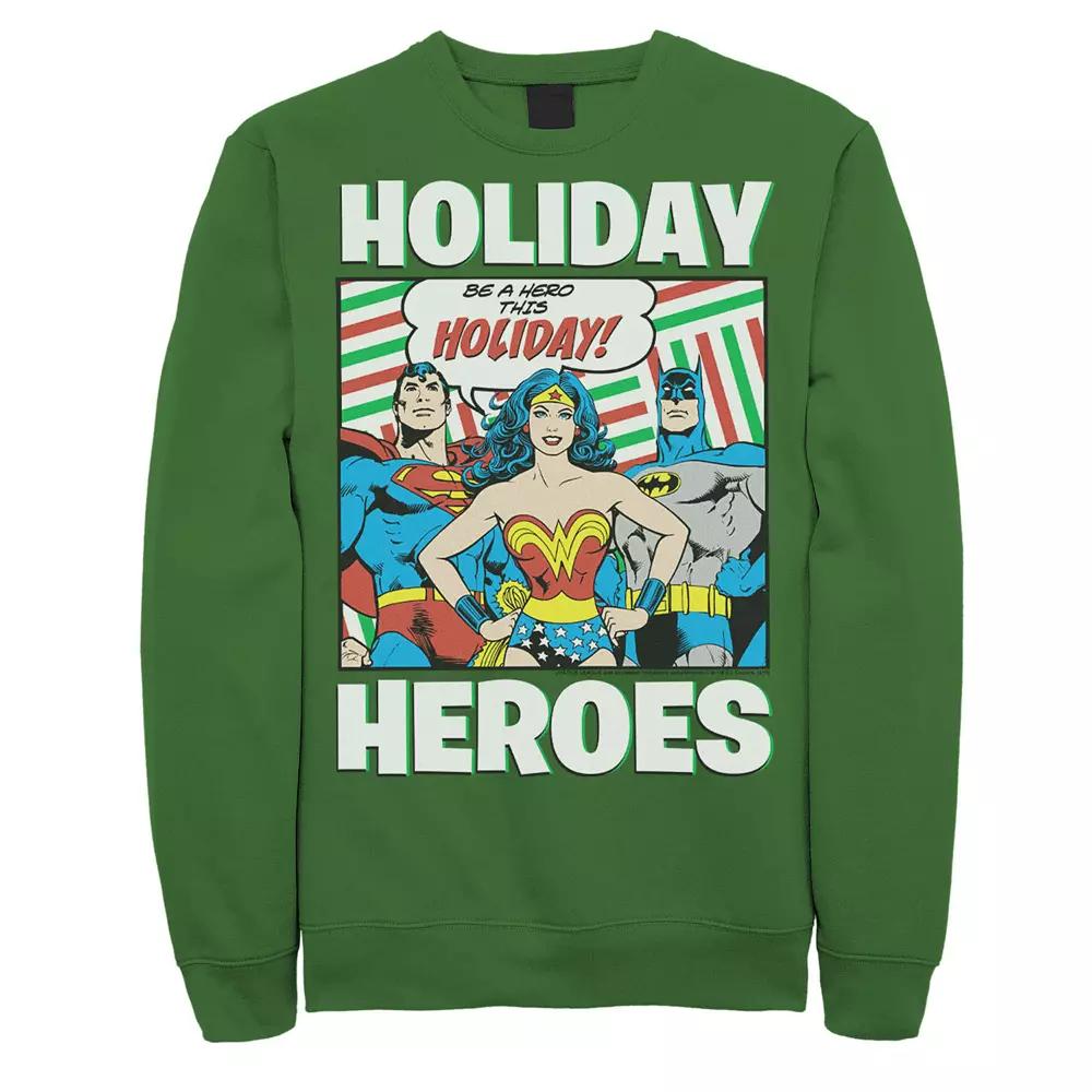 Men's DC Comics Justice League Holiday Heroes Christmas Sweatshirt, Size: XL, Kelly Product Image