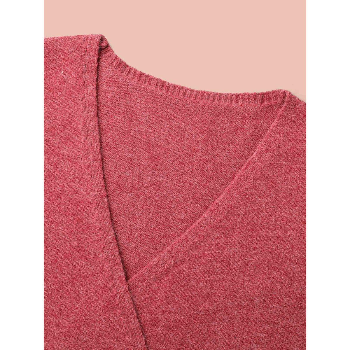 Plus Size Surplice Neck Solid Textured Pullover Scarlet Women Casual Loose Long Sleeve Overlap Collar Everyday Pullovers BloomChic 18-20/2X Product Image
