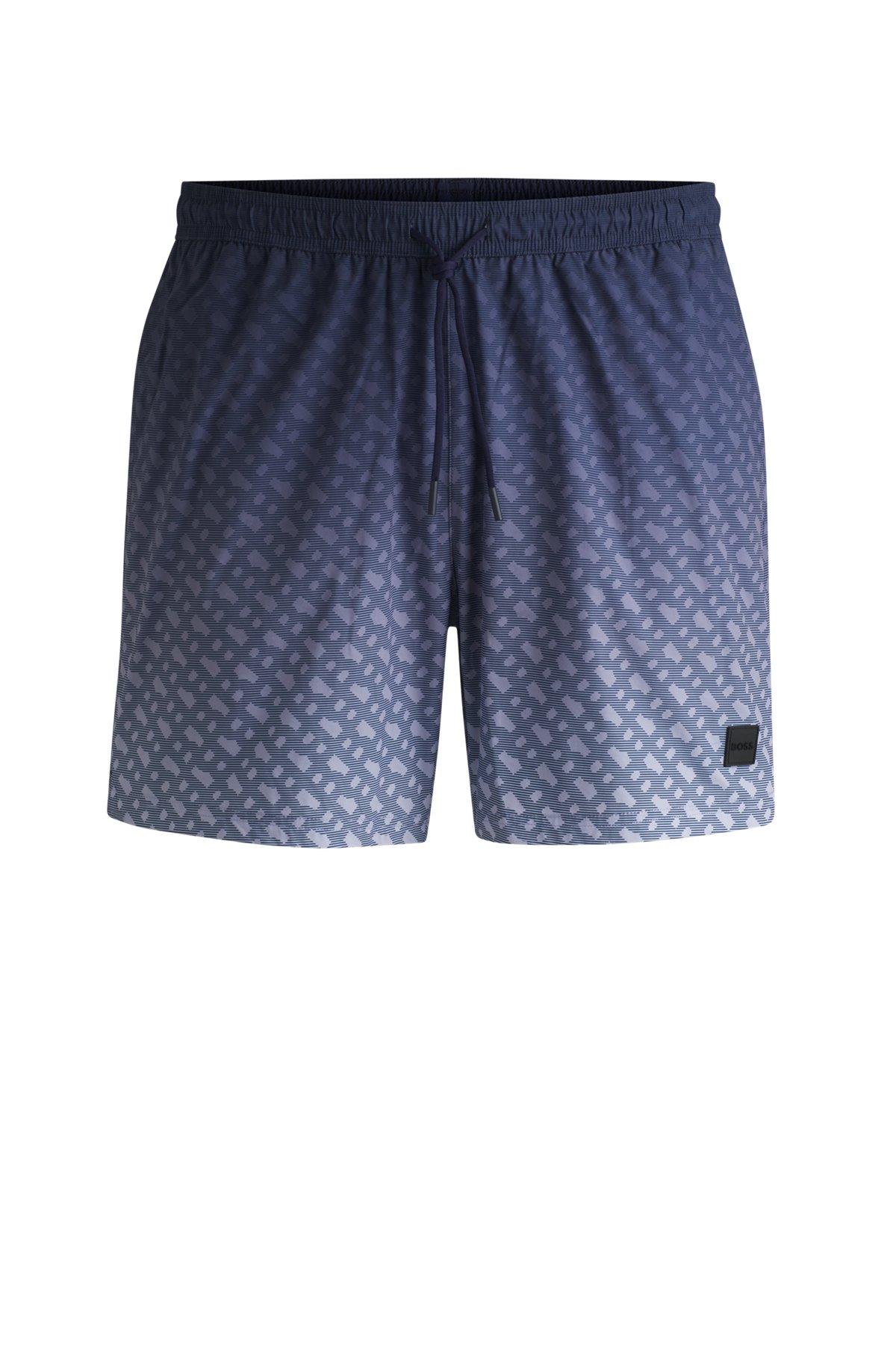 BOSS - Logo-badge swim shorts with degradé monogram print - Dark Blue Product Image