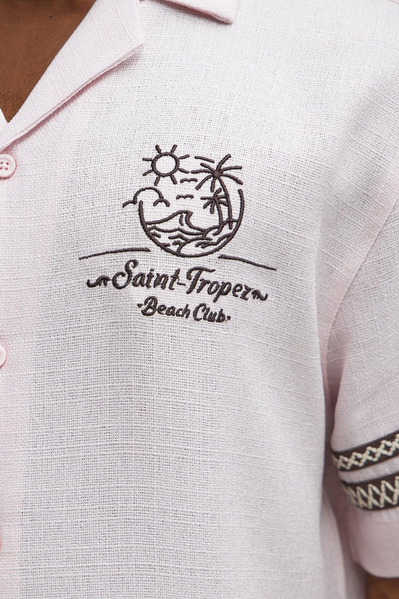 Saint Tropez Linen Like Club Cuban Button Up - Pink Product Image