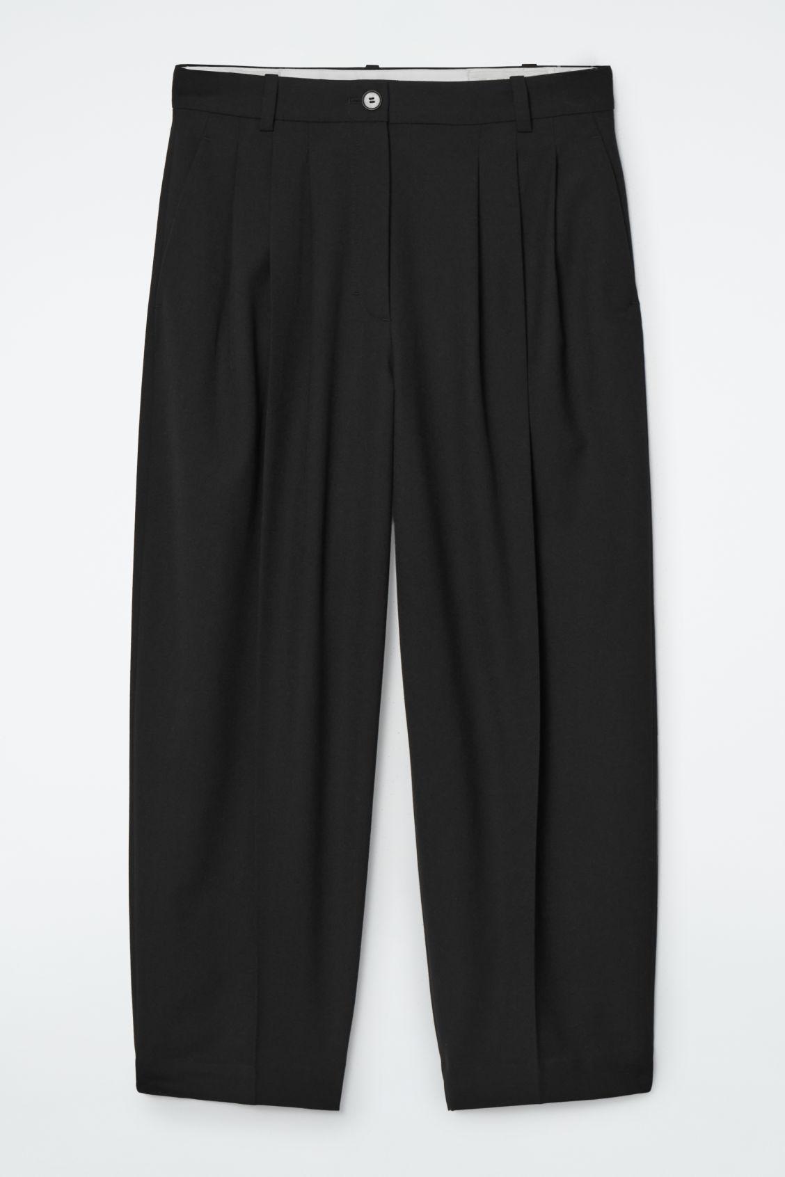 PLEATED BARREL-LEG WOOL-BLEND PANTS Product Image