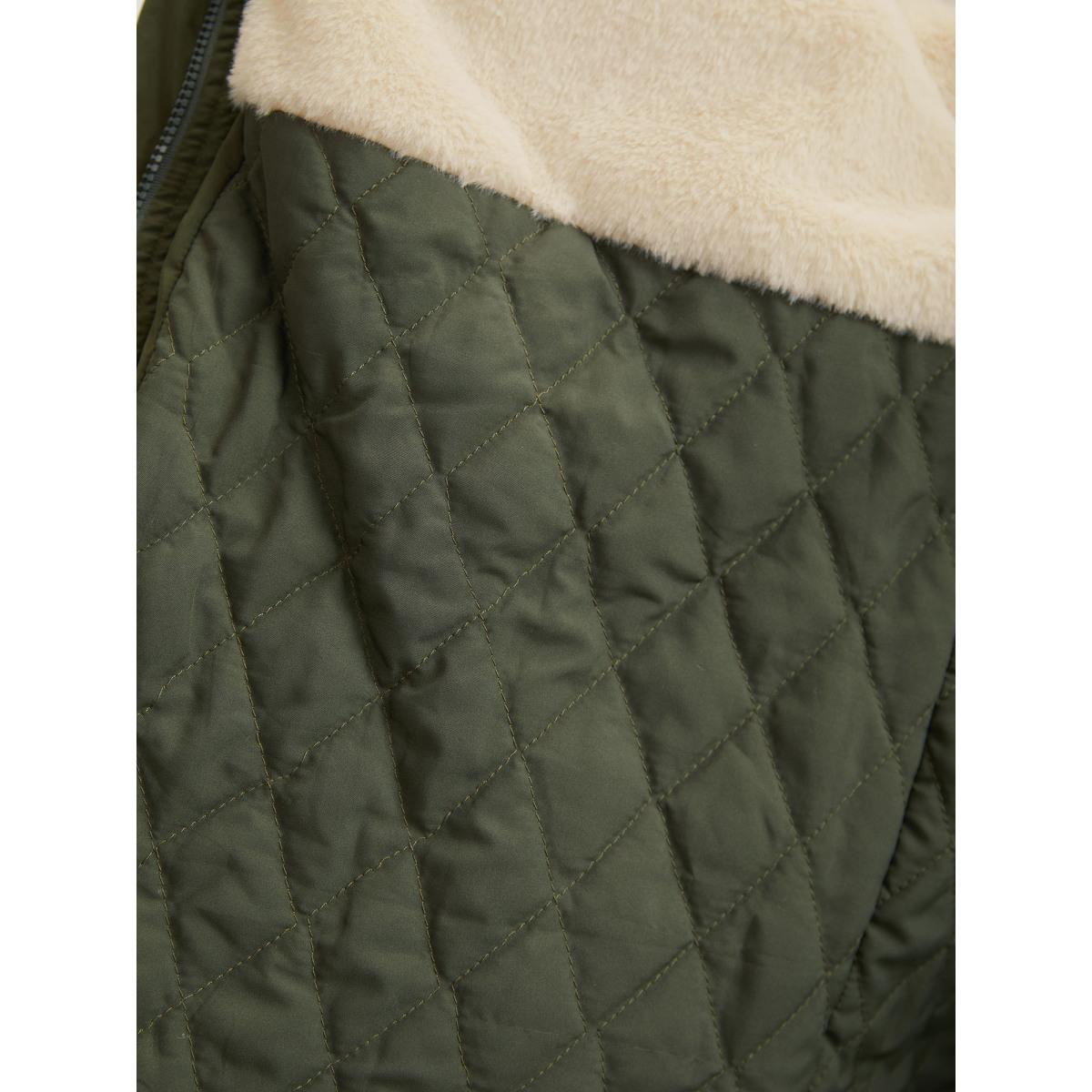 Plus Size Solid Drawstring Patchwork Fluffy Hooded Padded Coat Women ArmyGreen Casual Lined Ladies Dailywear Winter Coats BloomChic 10/M Product Image