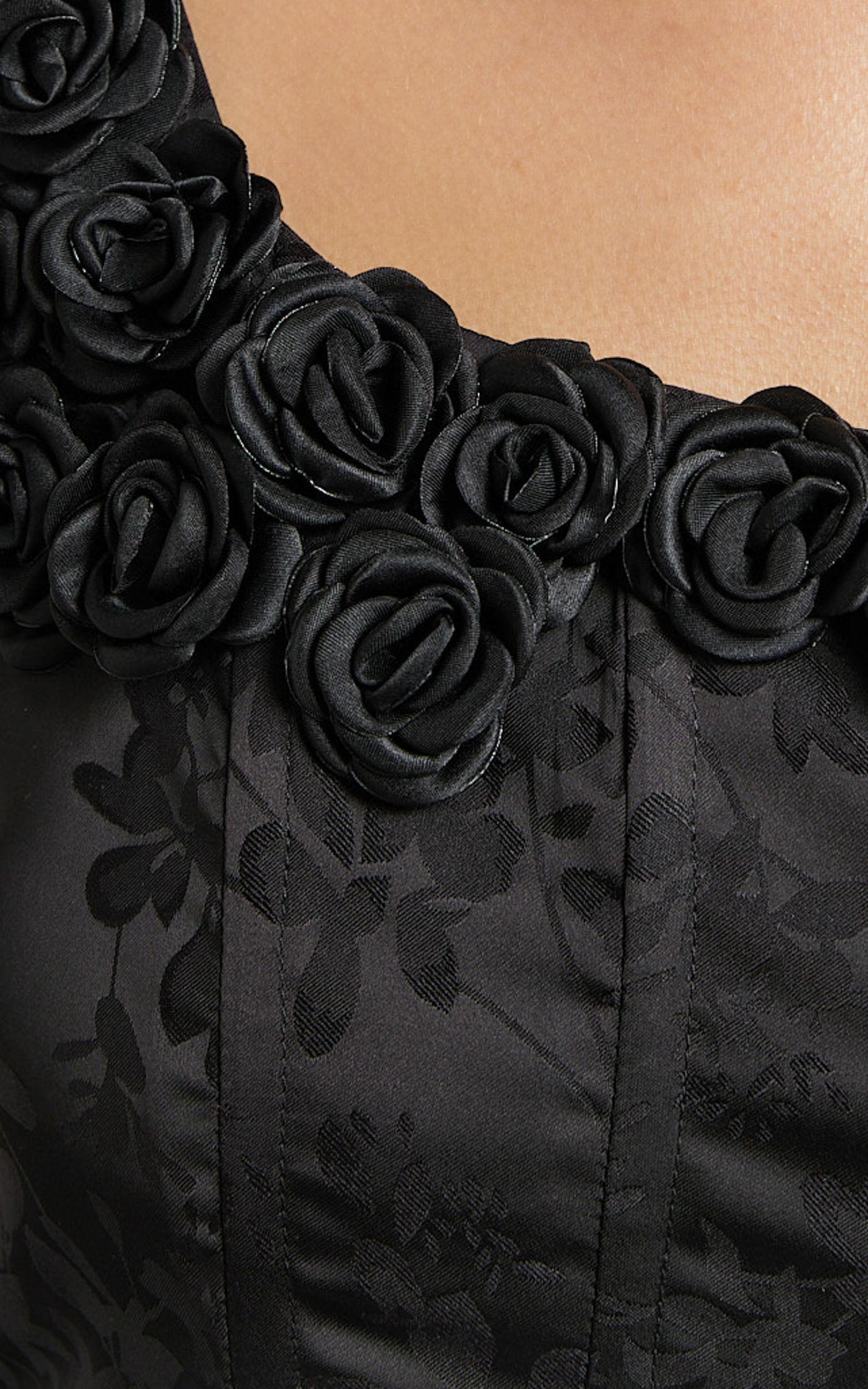 Gemma Top - One Shoulder Rosette Detail Top in Black Product Image