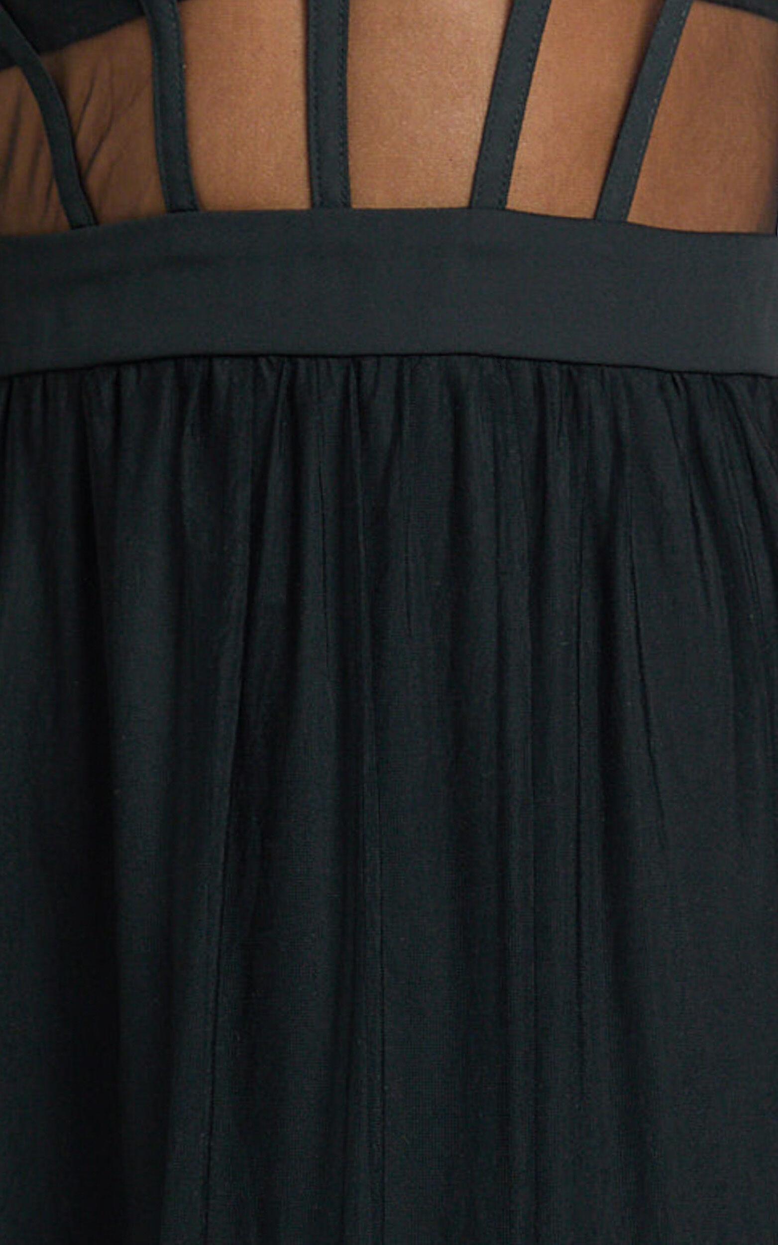 Evelynn Midi Dress - Sweetheart Corset Bodice Fit & Flare Tiered in Black Product Image