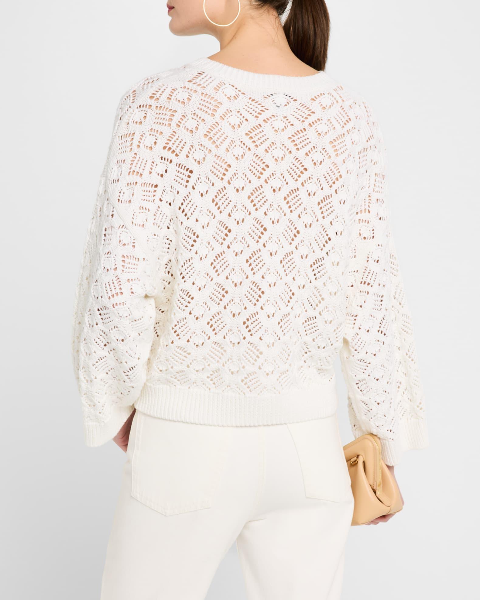 Pointelle-Knit Cotton Crewneck Sweater Product Image