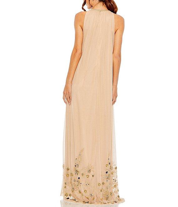 Mac Duggal Halter Neck Sleeveless Hi-Low Embellished Hem Chiffon Trapeze Gown Product Image