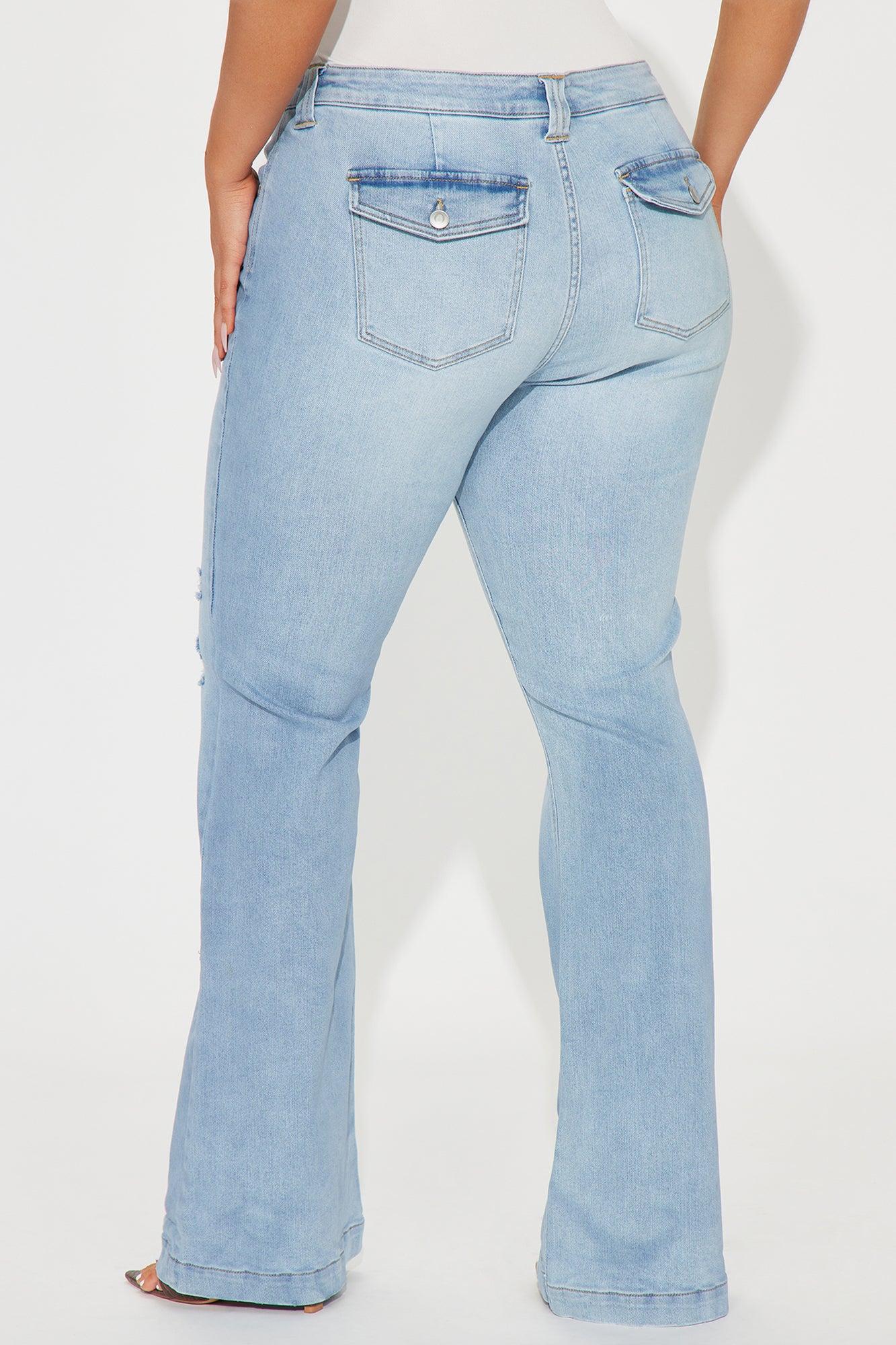 Checking It Out Stretch Flare Jeans - Light Wash Product Image